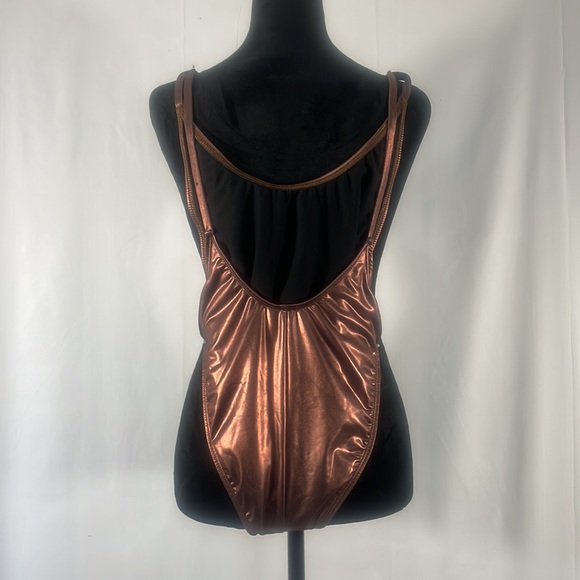 Bronze golden brown, one piece metallic swimsuit,bathing suit size small - Picture 6 of 11